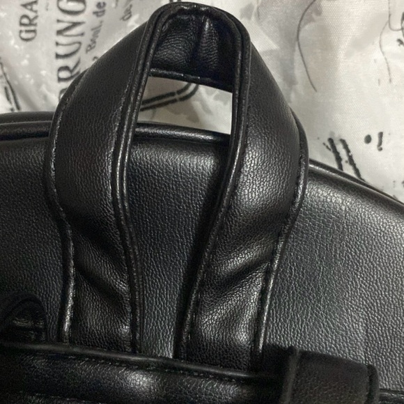 Badgley Mischka Black Quilted Backpack Gold Studded Hardware Adjustable Straps - Picture 13 of 14